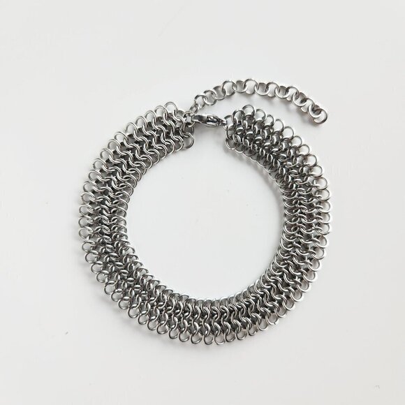 Hand Crafted Jewelry - Vintage unique modern medieval dainty silver chain mail bracelet